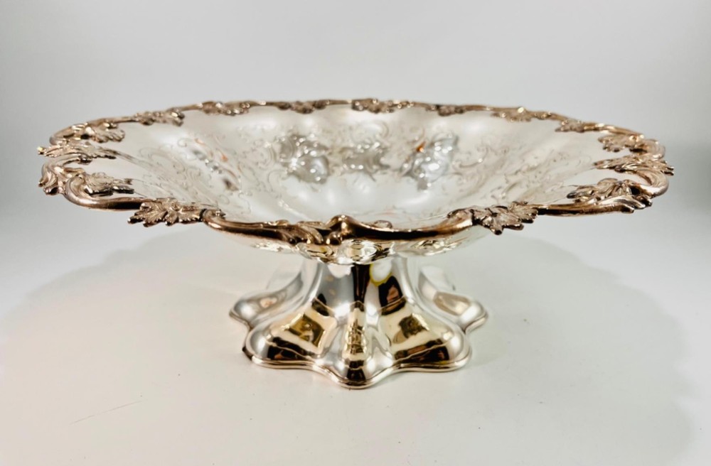 Vintage Silver Plate Ornate Embossed Footed Serving Dish Bowl 11.75" #12326