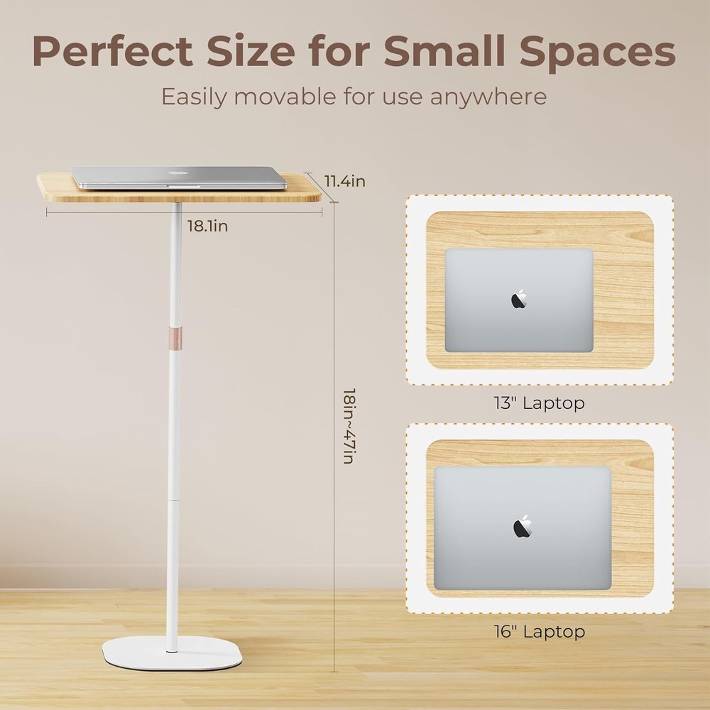 Portable Laptop Floor Stand, Bedside/Sofa Table with Height Adjustable White