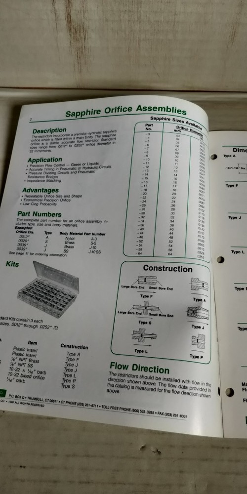 1990 O'Keefe Controls Co. PRECISION FLUID RESTRICTORS Catalog C3