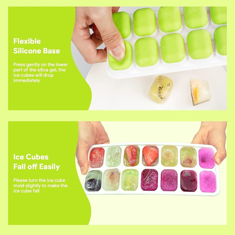 Ice Cube Tray, 4 Pack Silicone Ice Tray, 14 Ice Cube Molds with Lids, Stackable