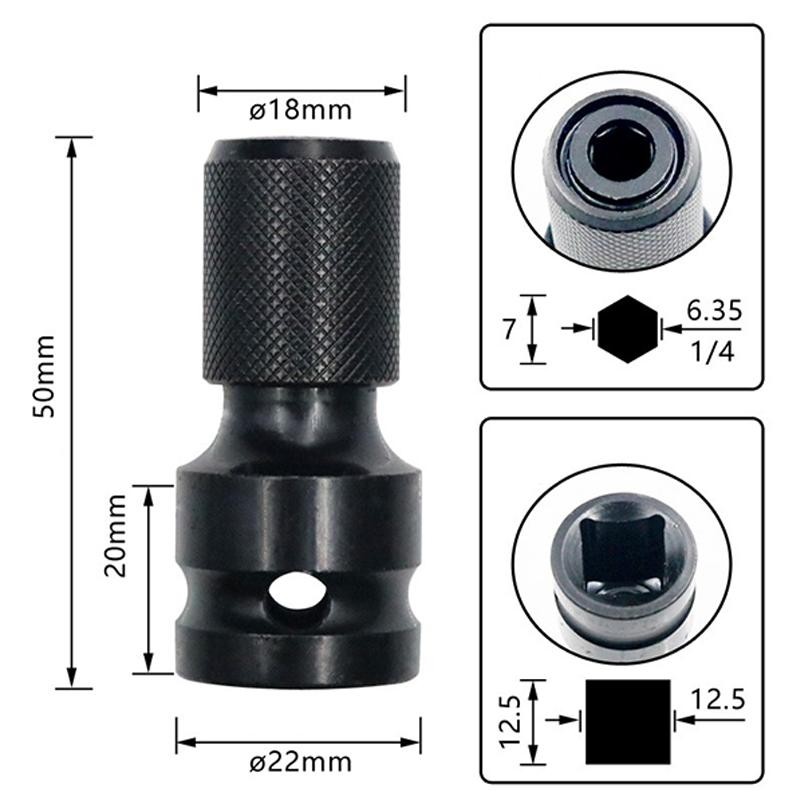 Quick Release 1/2" Square Drive to 1/4" Hex Socket Adapter for Impact Wrench