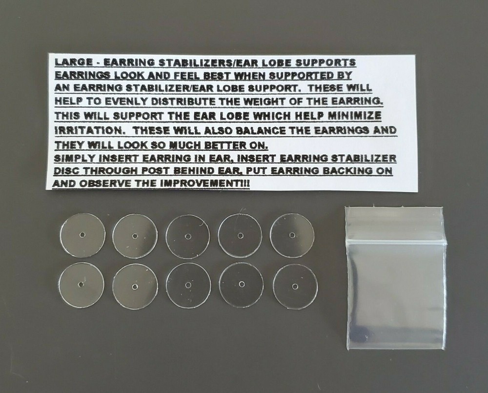 RARE LARGE - 12MM - EARRING STABILIZERS ROUND PLASTIC DISCS SUPPORT BACKS-10 PCS