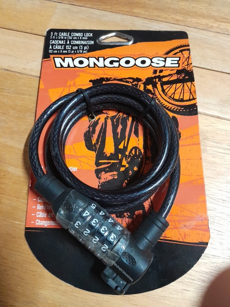 MONGOOSE 5 FT VINYL COATED STEEL CABLE COMBO BICYCLE LOCK