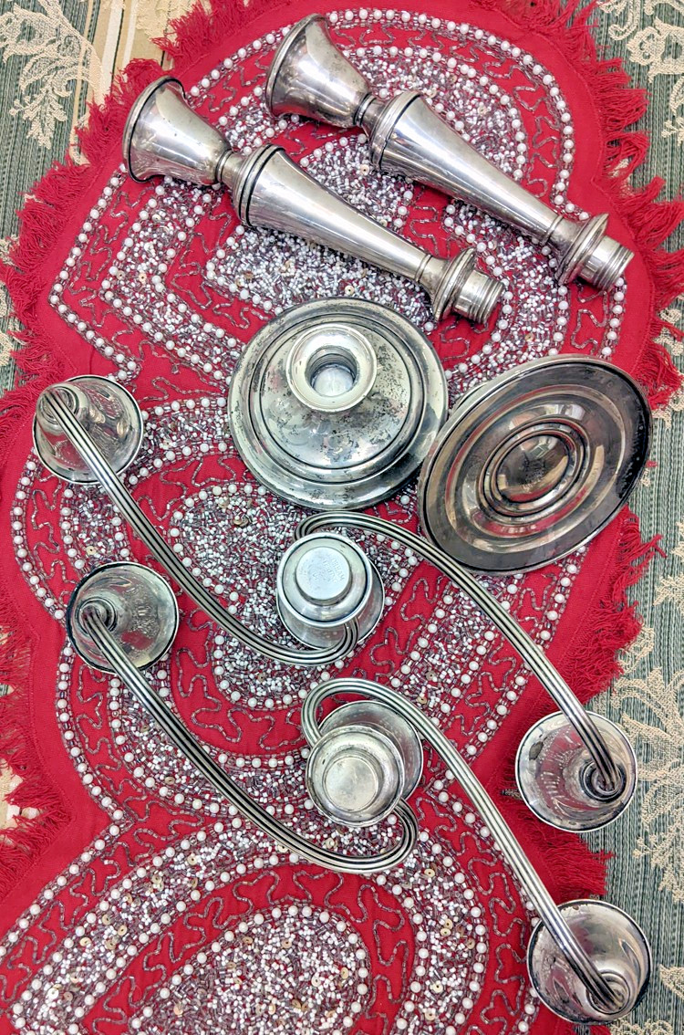 Pair Sterling Silver Weighted Candlesticks Gorham 3 arm 11 1/2"