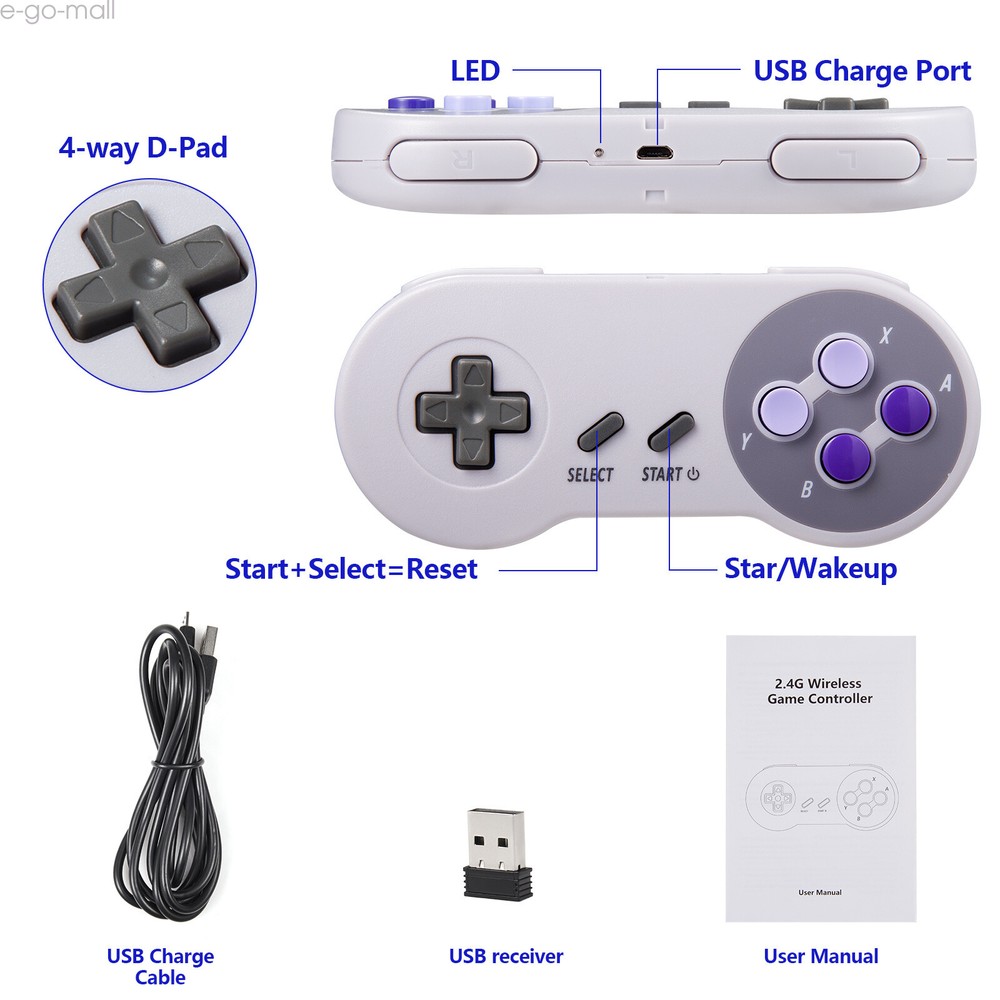2Pack Wireless SNES USB Controller for PC Windows MAC Raspberry Pi SNES GAMES