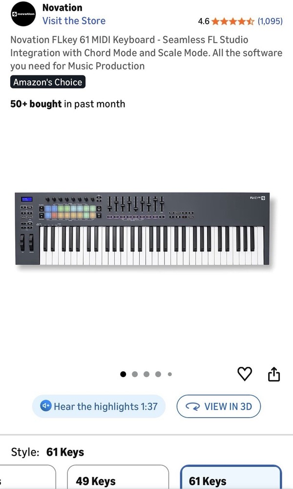 Novation FLkey 61 USB FULL SIZE MIDI Keyboard Controller for FL Studio