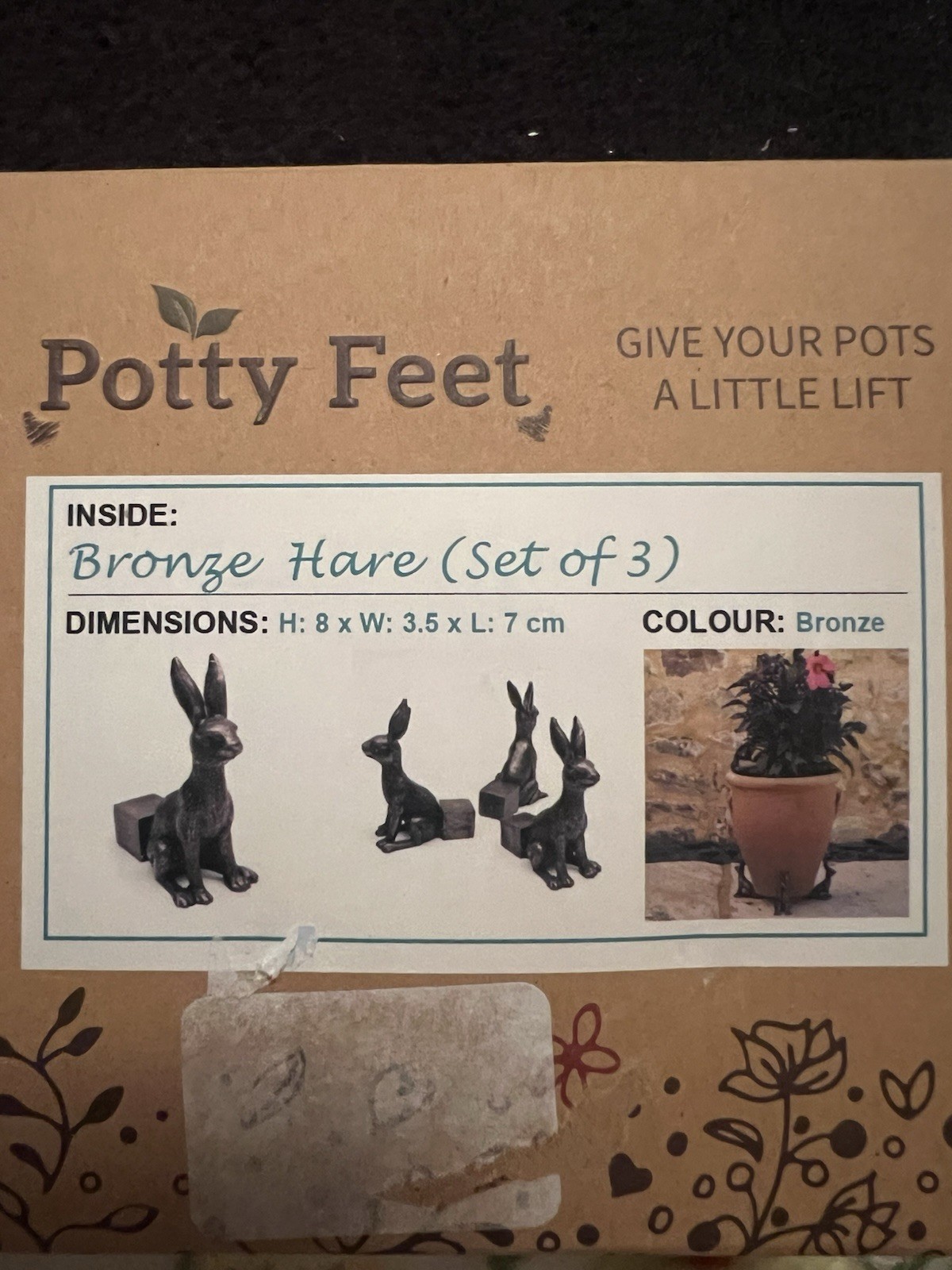 Potty Feet Hares Figures Planter Riser Handmade Yard Art Ornaments 3pcs New