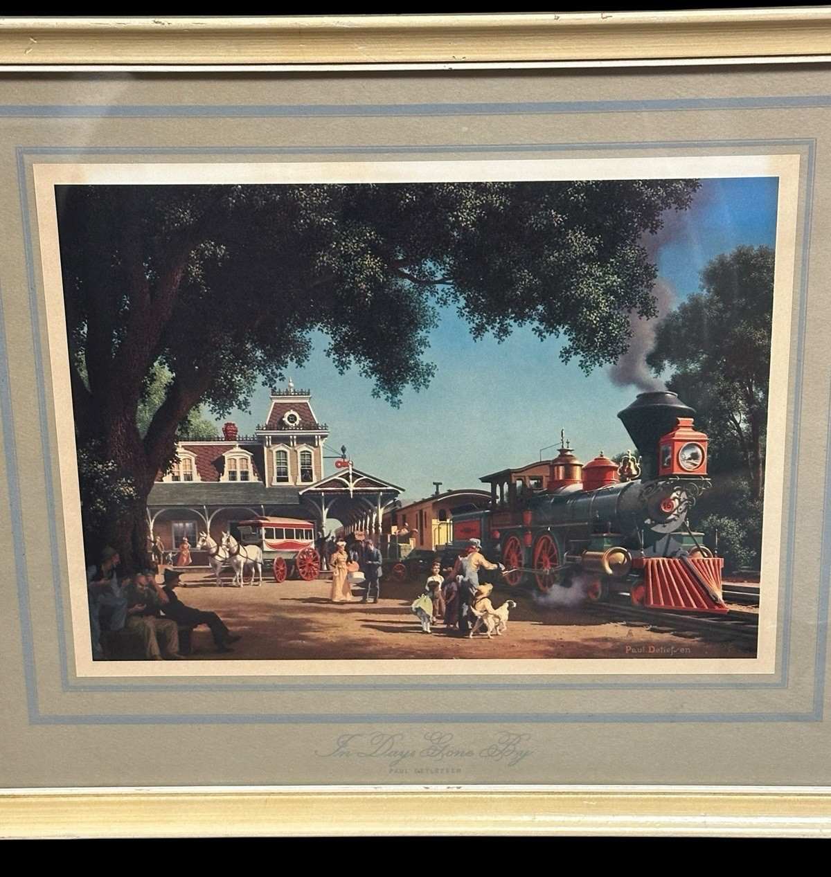 VTG Paul Detlefsen "In Days Gone By" Framed Print 13" x 17" Train Steam Engine