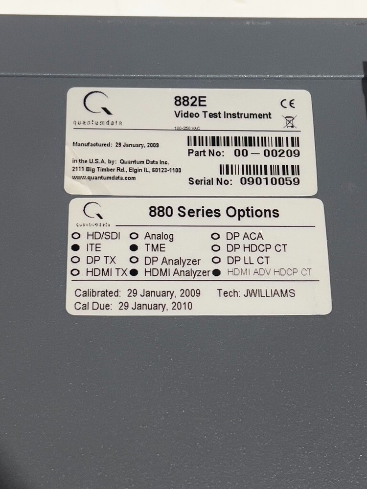 QuantumData 882E Video Test Generator 00-00209 + ITE, TME, HDMI Analyzer AS-IS