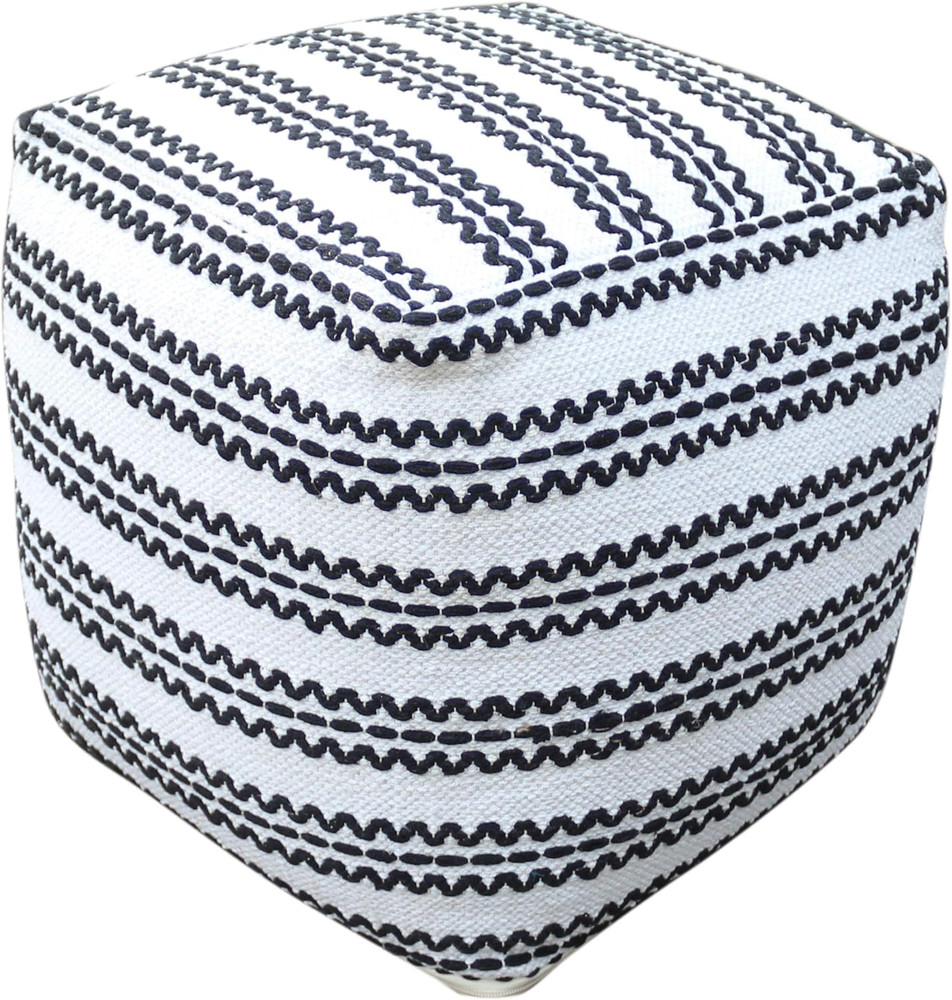 Davis Boho Cotton Pouf, Natural and Black