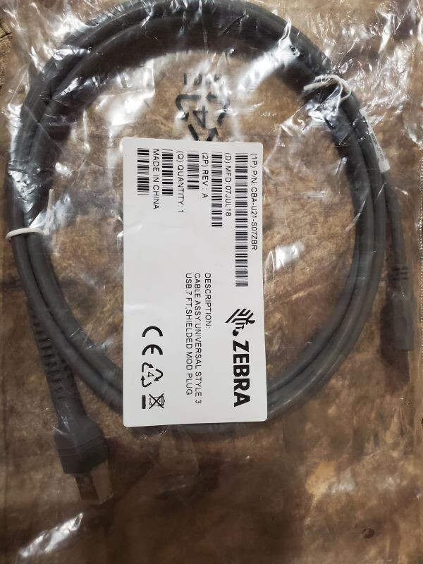 NEW Zebra CBA-U21-S07ZBR USB Data Transfer Cable - USB for Barcode Scanner 7 ft