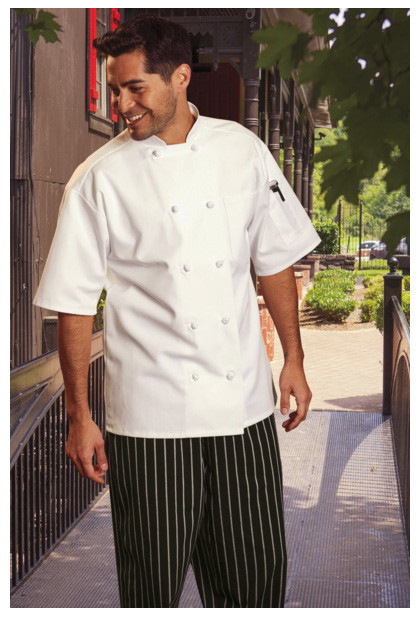 White Chef Coats, Knot Buttons, Short Sleeve, Size: Small - 484