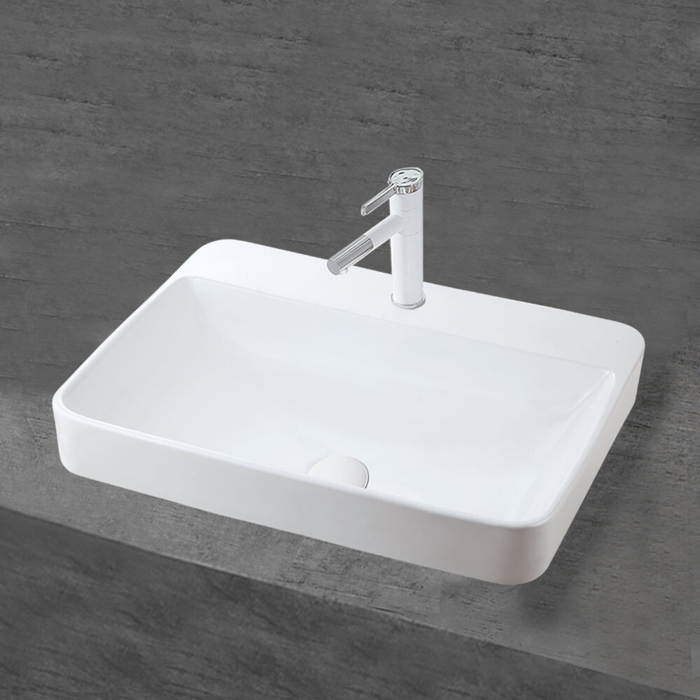 23" Rectangular Drop in Bathroom Vanity Sink with Overflow and Faucet Hole White