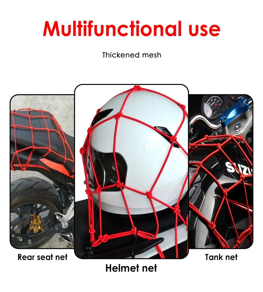 Bungee Cord Cargo Net Motorcycle Helmet Mesh Storage Tie Down Adjustable 6 Hooks