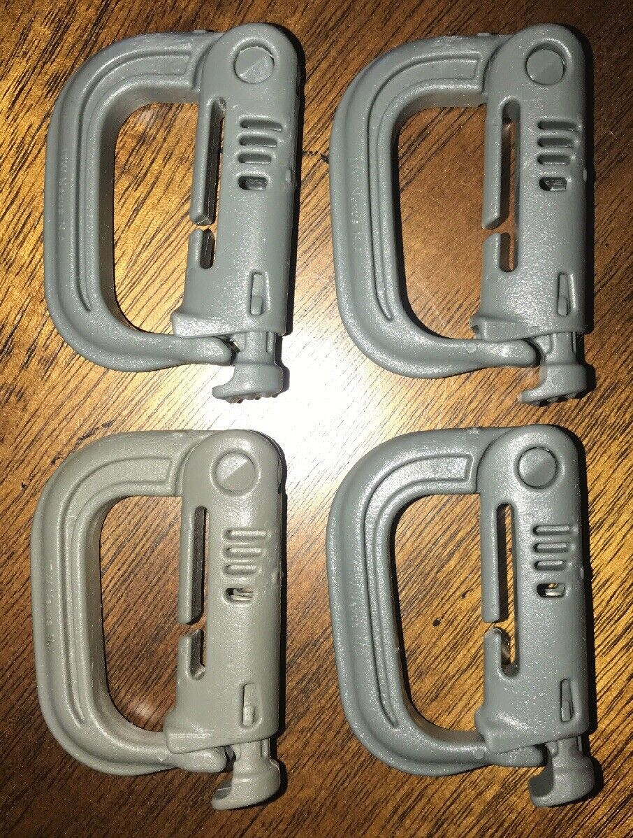 4 GrimLoc D-Ring Locking Carabiners, Foliage Green, ITW Nexus, MOLLE II, US Army