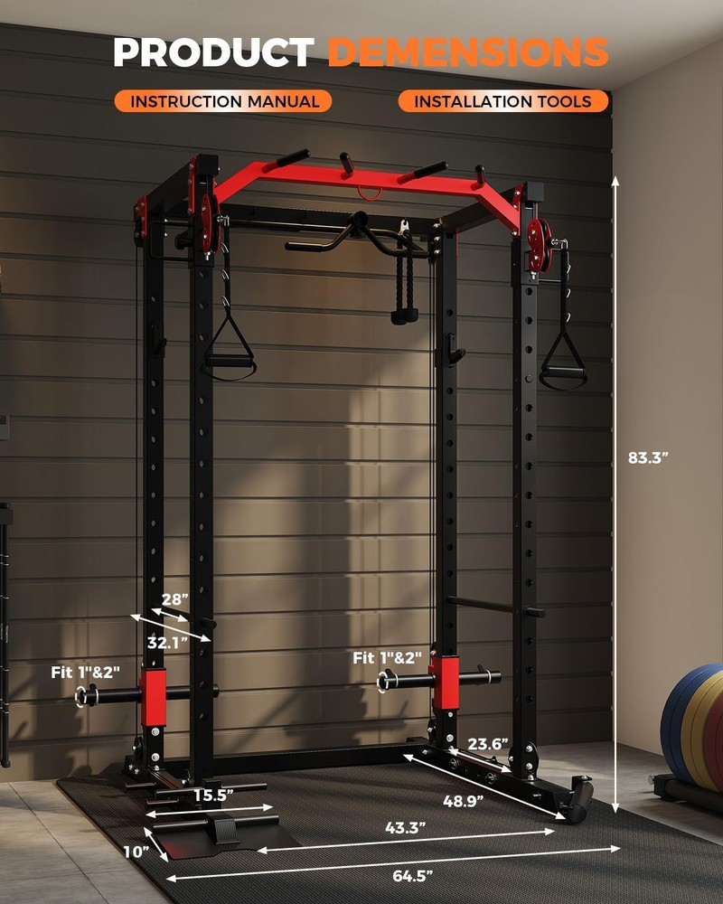 Power Cage Power Rack W/ Cable Crossover System 2000LBS Squat Rack LAT Pull Down