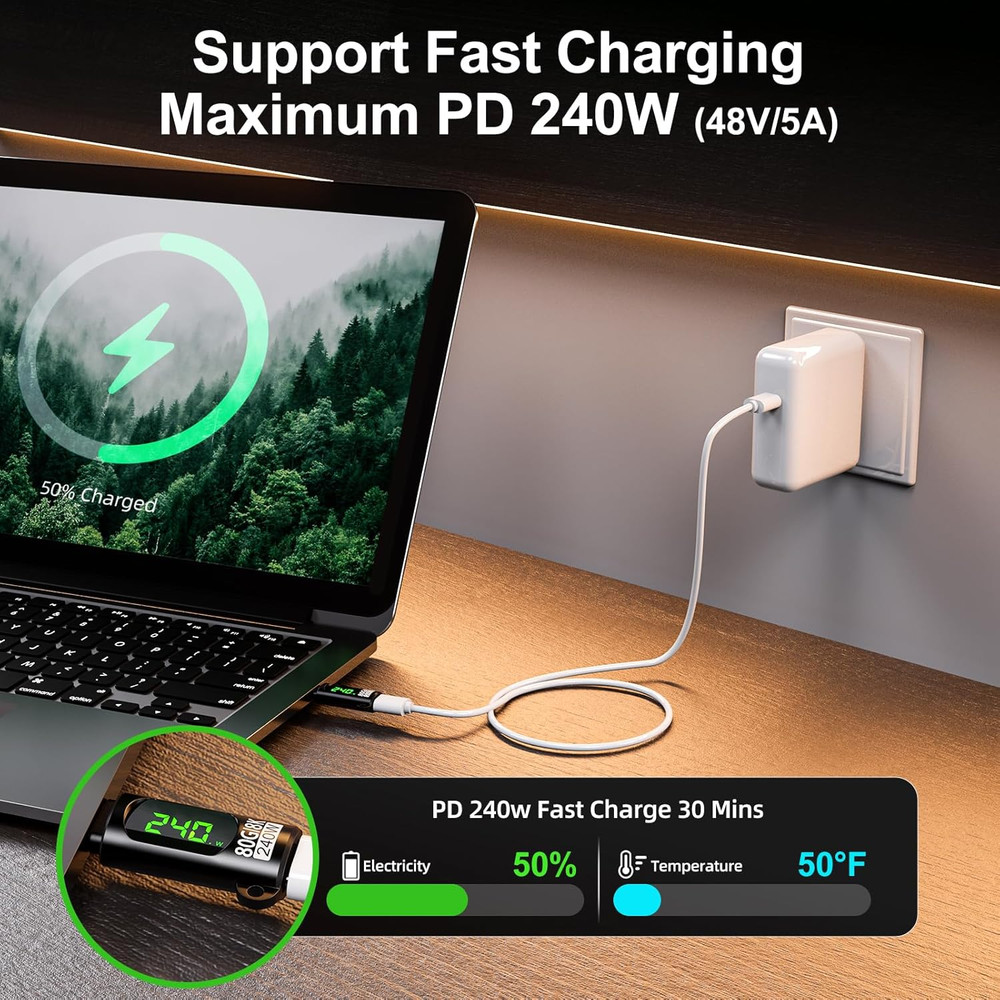 2 Pack 240W USB C Adapter with Digital Display,Voltage Current Power Meter Teste