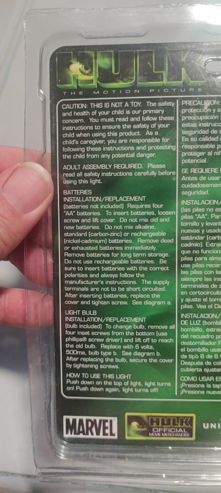 2003 Hulk Push On Push Off Light