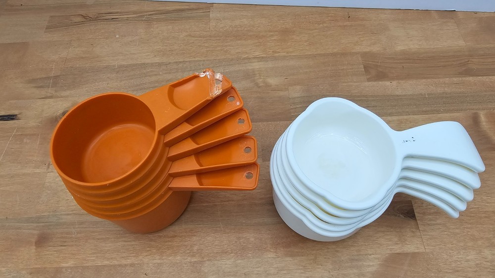 Vintage Tupperware Measuring Cup Sets - Orange and White, Read