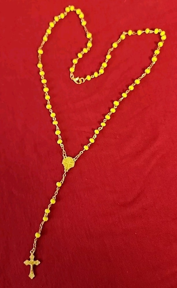 Catholic Gold tone  Rosary Necklace  4mm From JERUSALEM  FREE SHIPPING
