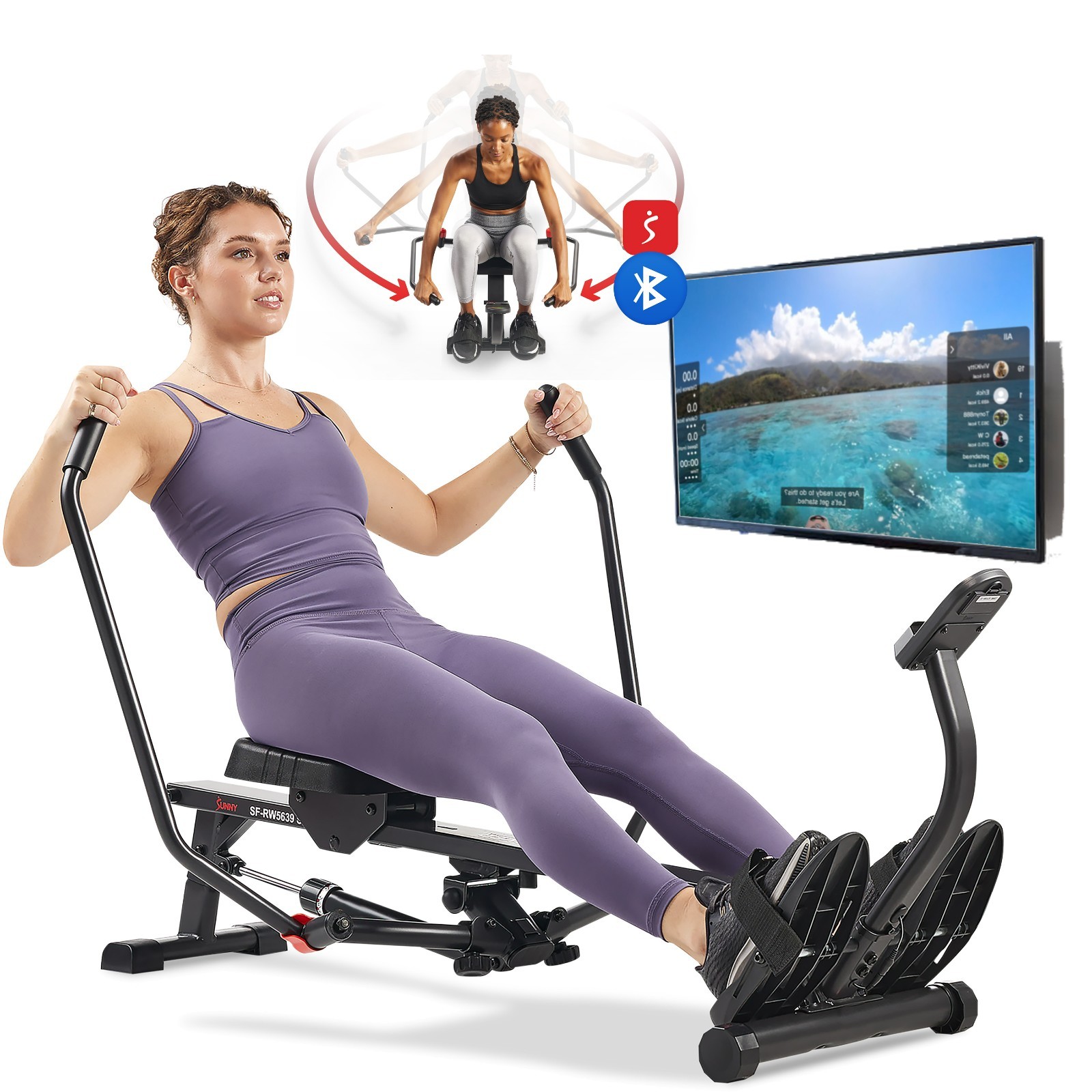 Compact Smart Full Motion Rowing Machine Adjustable Resistance Workout Bluetooth