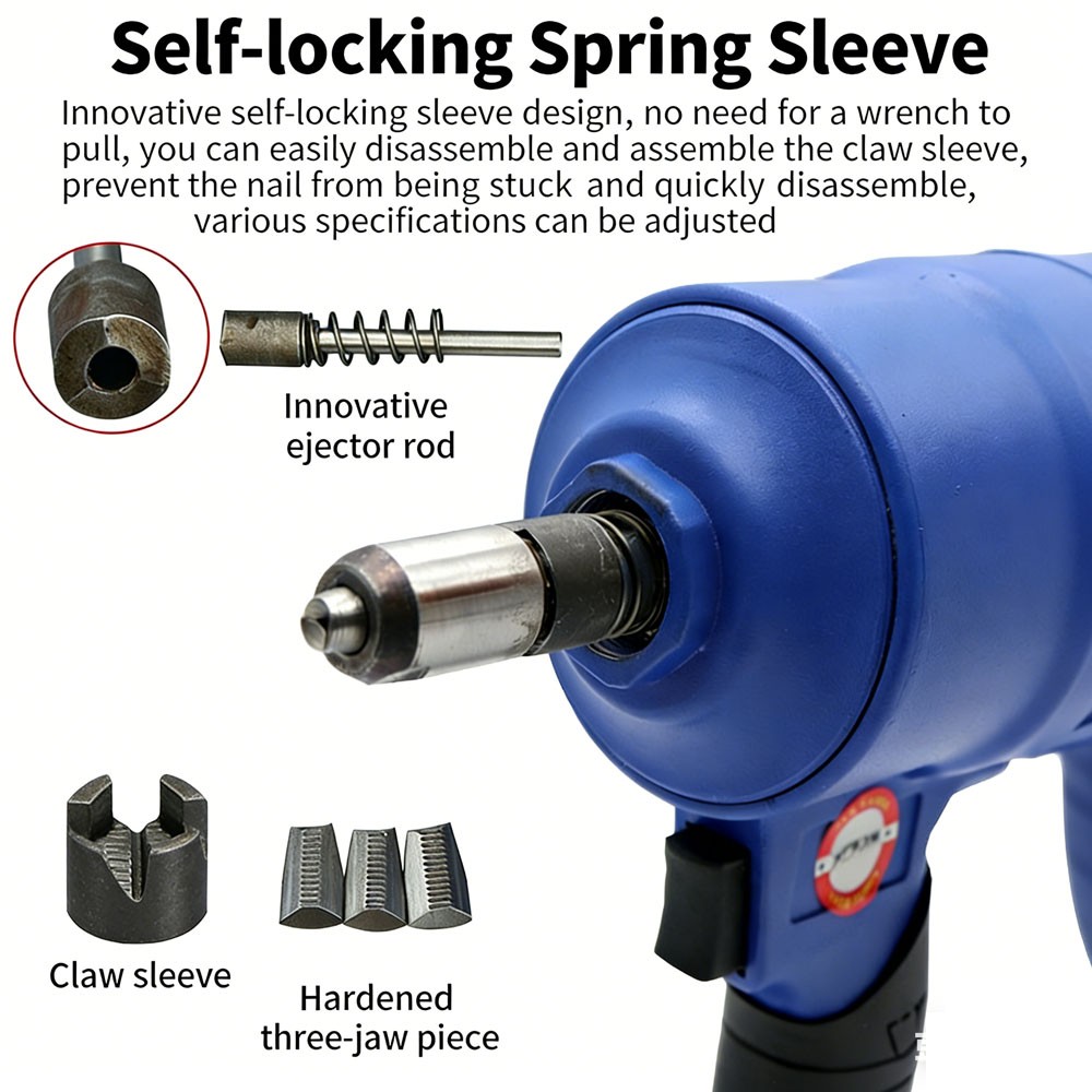 Quick-Release Pneumatic Rivet Gun with Large Three-Jaw Rivet Holder