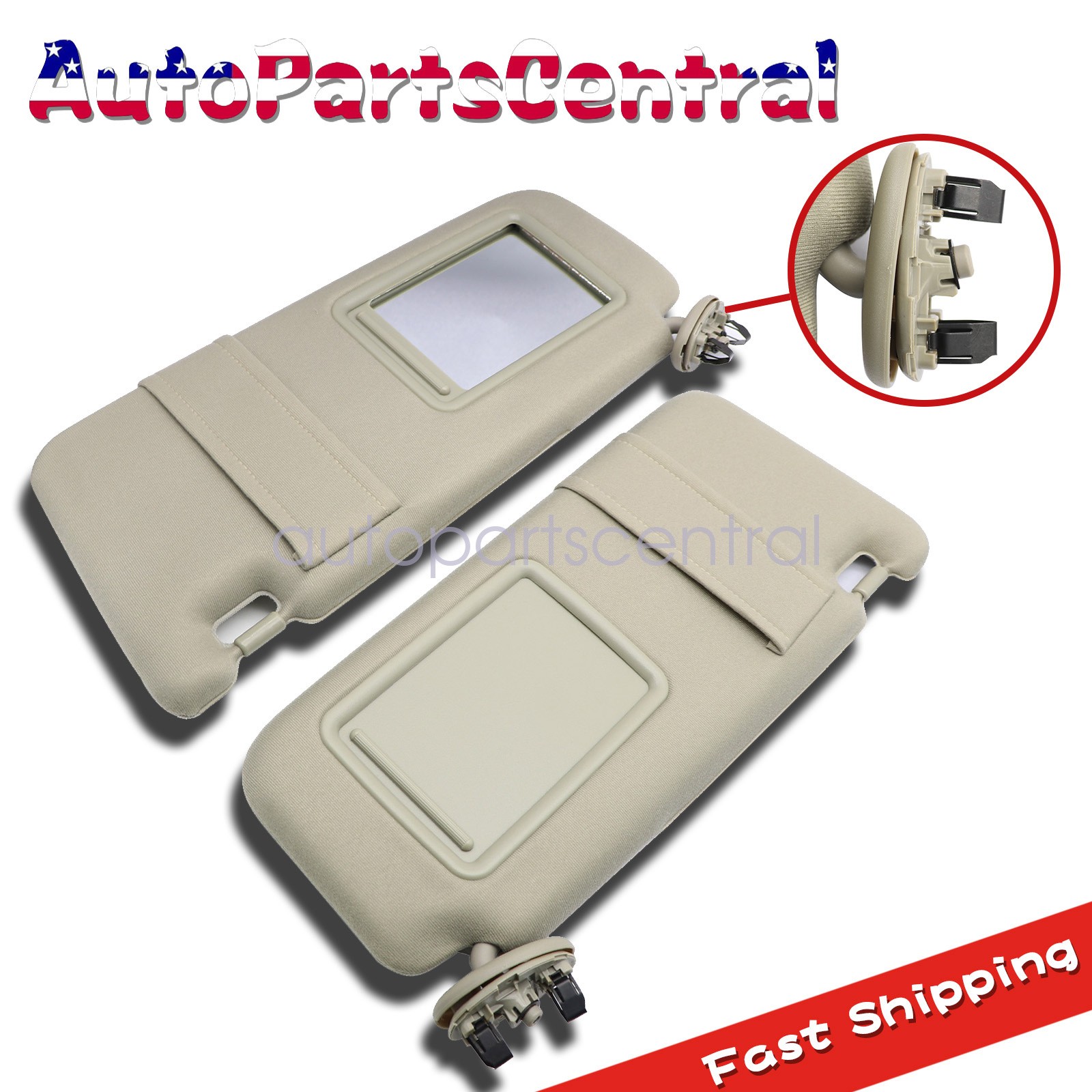 Fit 2007-2011 Toyota Camry 2.4 2.5 3.5L Tan Beige Sun Visor Pair Left Right 2pcs