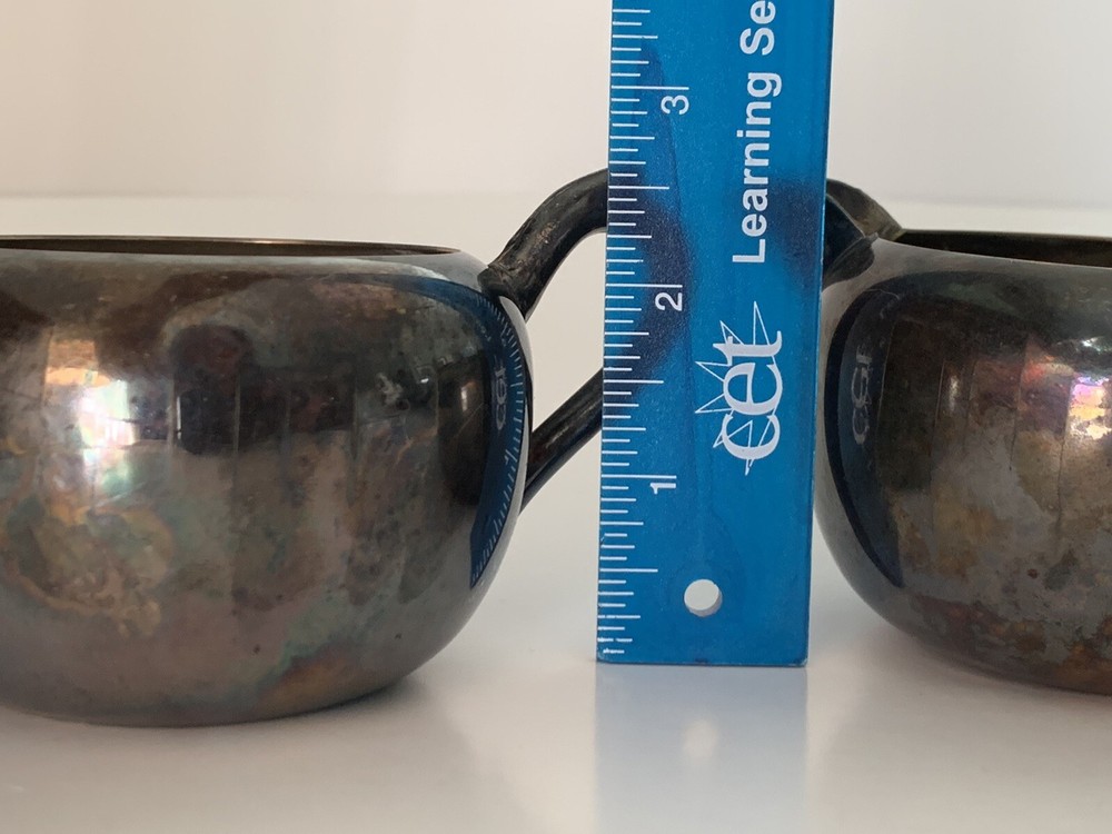 FB Rogers Mini Small Silver Plate Sugar Bowl 2 Side Handles Creamer Vintage