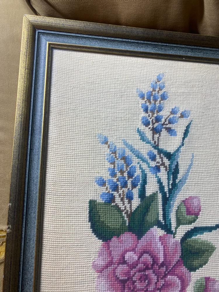 Large E.W Bailey 1966 Needlepoint "A Floral Scene" - Framed