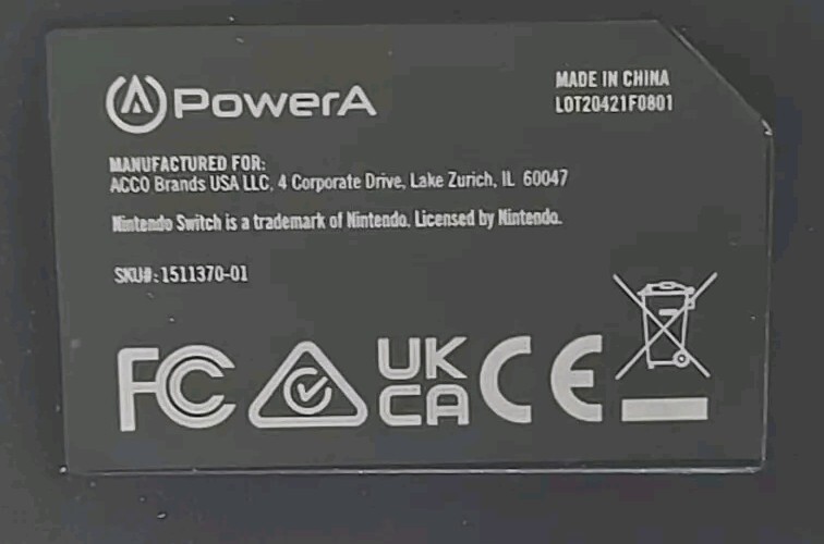 PowerA Wired Controller for Nintendo Switch - Black, Pre-Owned VGC