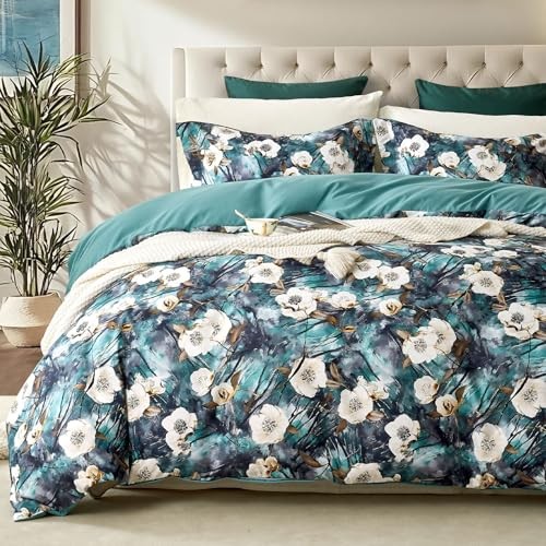 Size Comforter Set - Floral Boho Bedding Comforter Set, King Emerald Green