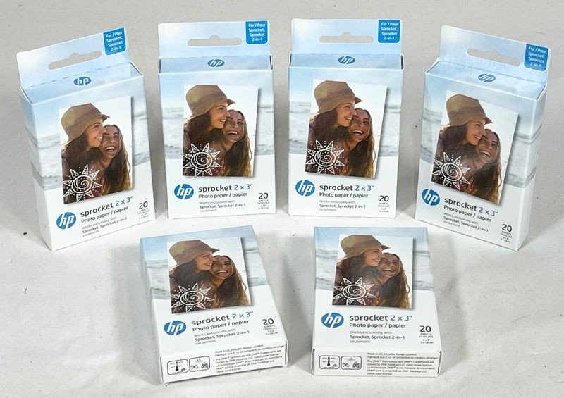 HP Sprocket 2" x 3" Sticky Backed Zink Photo Paper 20 Pack Lot of 6 (120 Total)