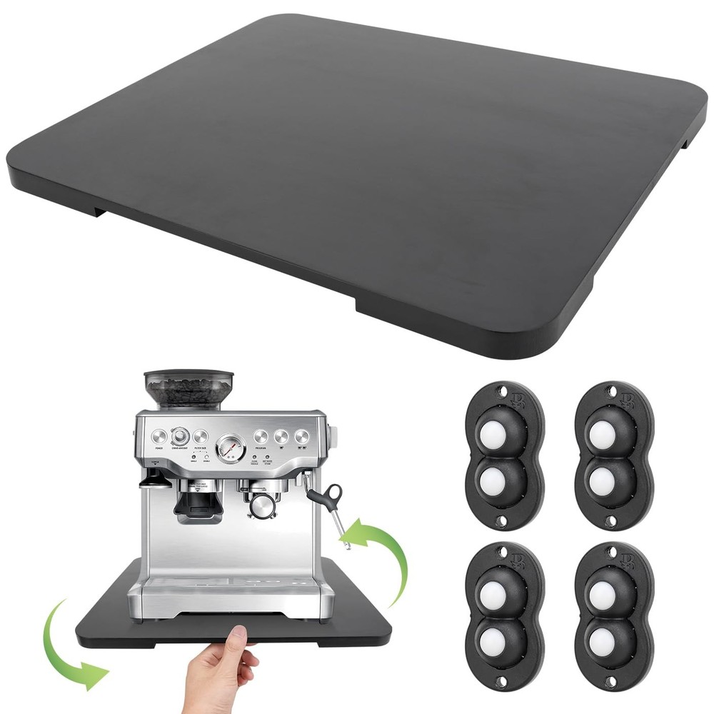 Appliance Slider 360° Rolling Tray for Coffee Maker - Bamboo large, Black