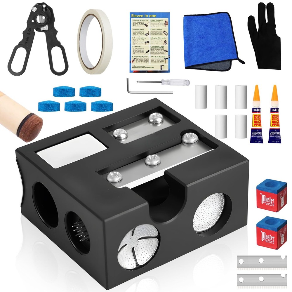 Billiards Pool Cue Tip Shaper, Pool Cue Tips Replacement Kit, Pool Cue Shaper...