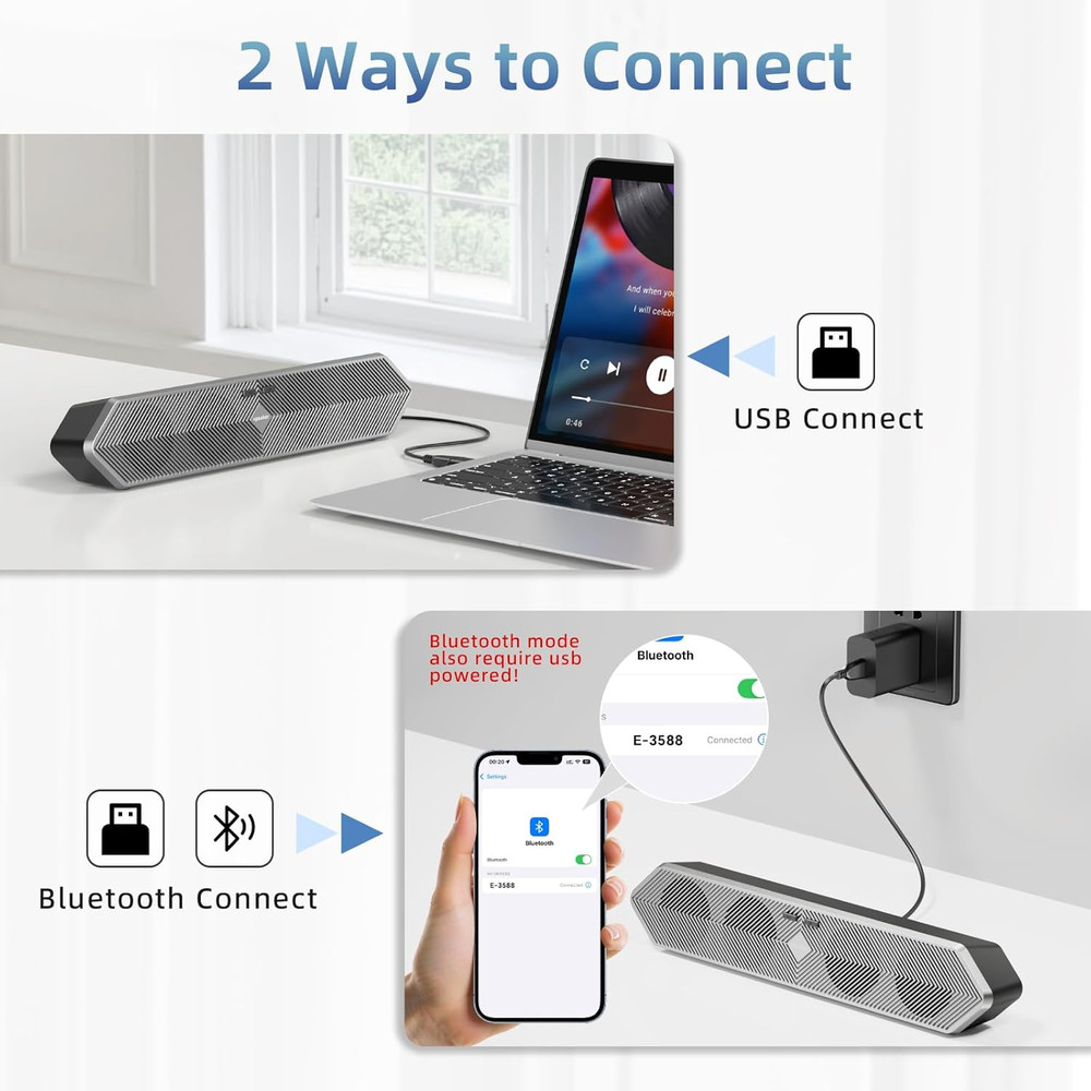 Computer Speakers for Desktop Pc, Wired USB Powered Bluetooth PC Speakers with S