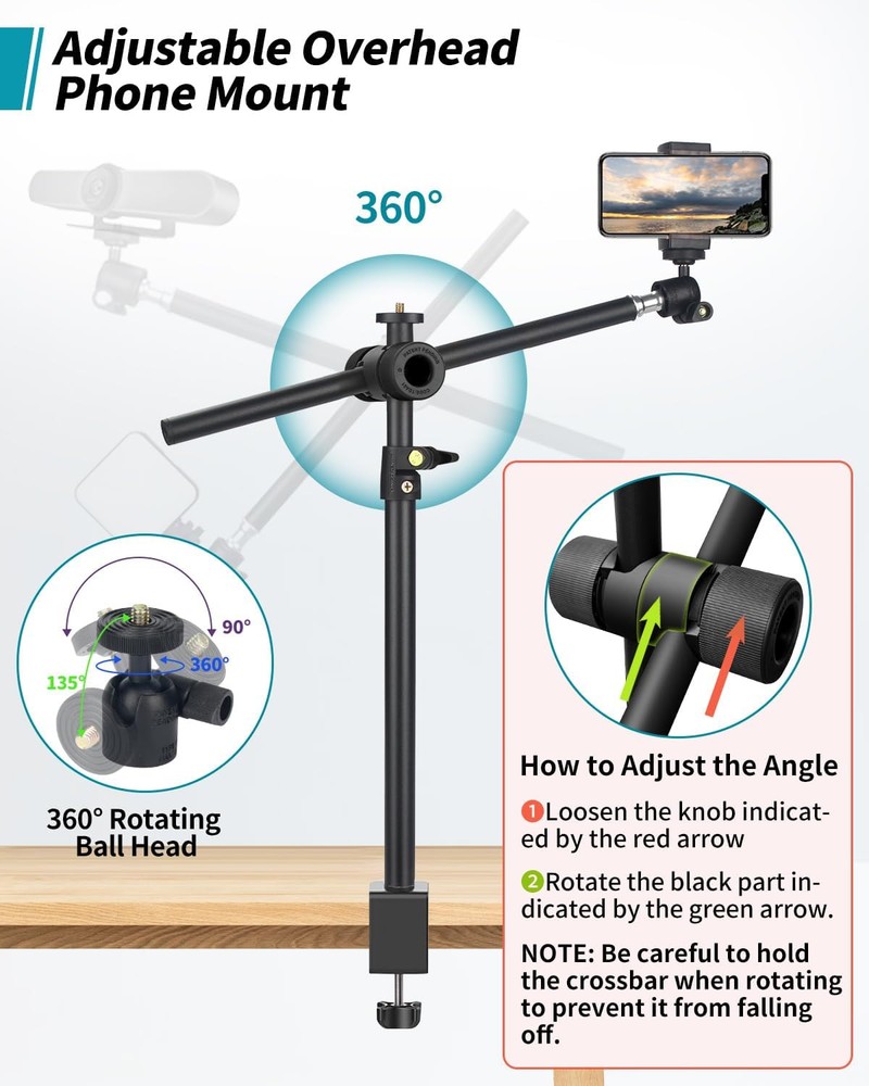 Overhead Camera Mount Desk Stand with 360°Adjustable Holding 1DFPGBL, Black