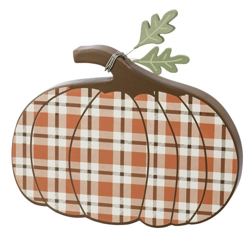 Orange Plaid Chunky Pumpkin Shelf Sitter