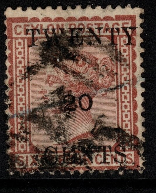 CEYLON SG143 1882 20c on 64c RED-BROWN USED
