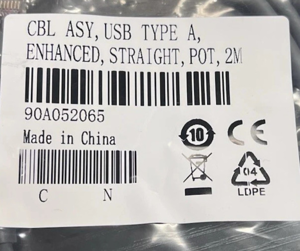 90A052065 Data Logic USB Type A Hand Scanner Cable 2m POT, Straight