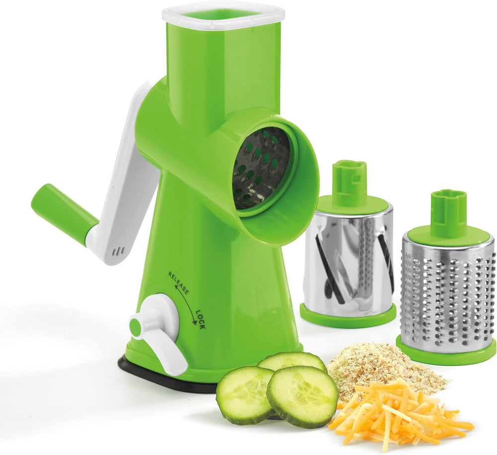 Fresh Slice Rotary Drum Grater, Cheese & Vegetable Slicer with 3 Interchangeable