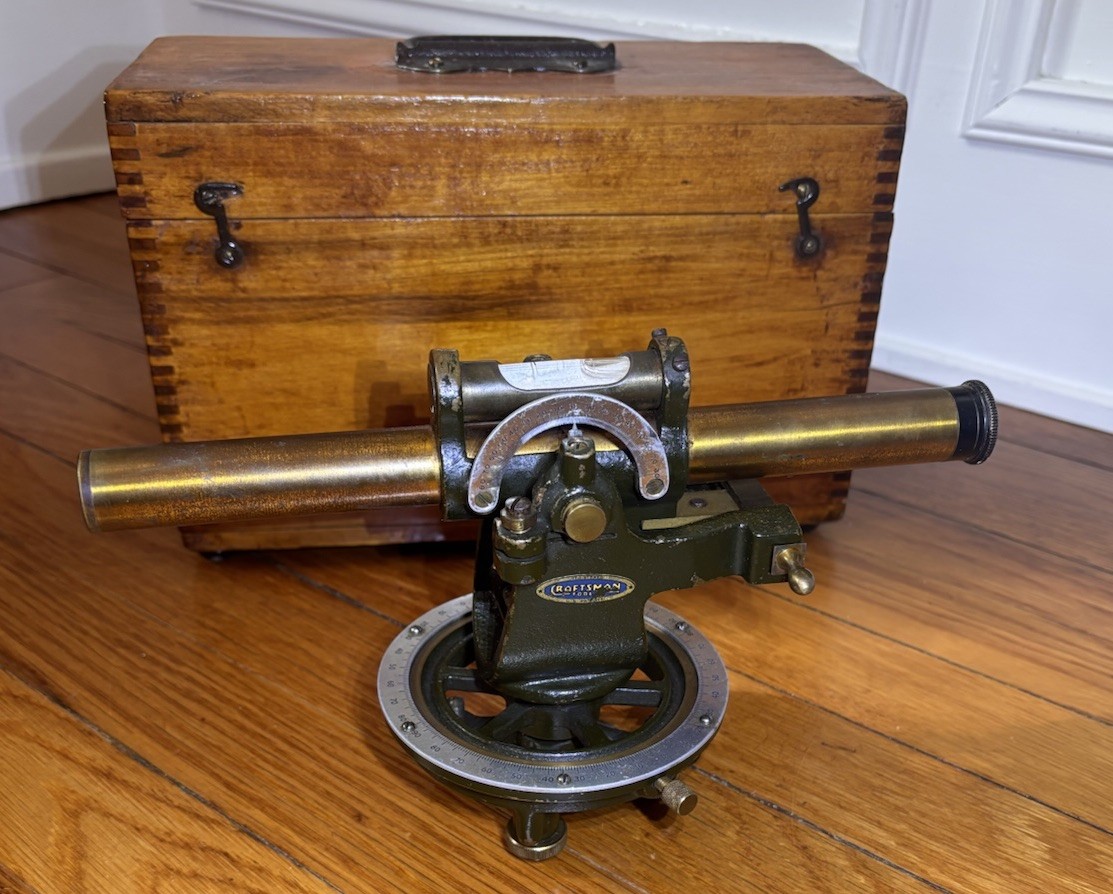 Vintage Sears Craftsman Surveying Transit Bubble Level Brass Scope Wooden Box