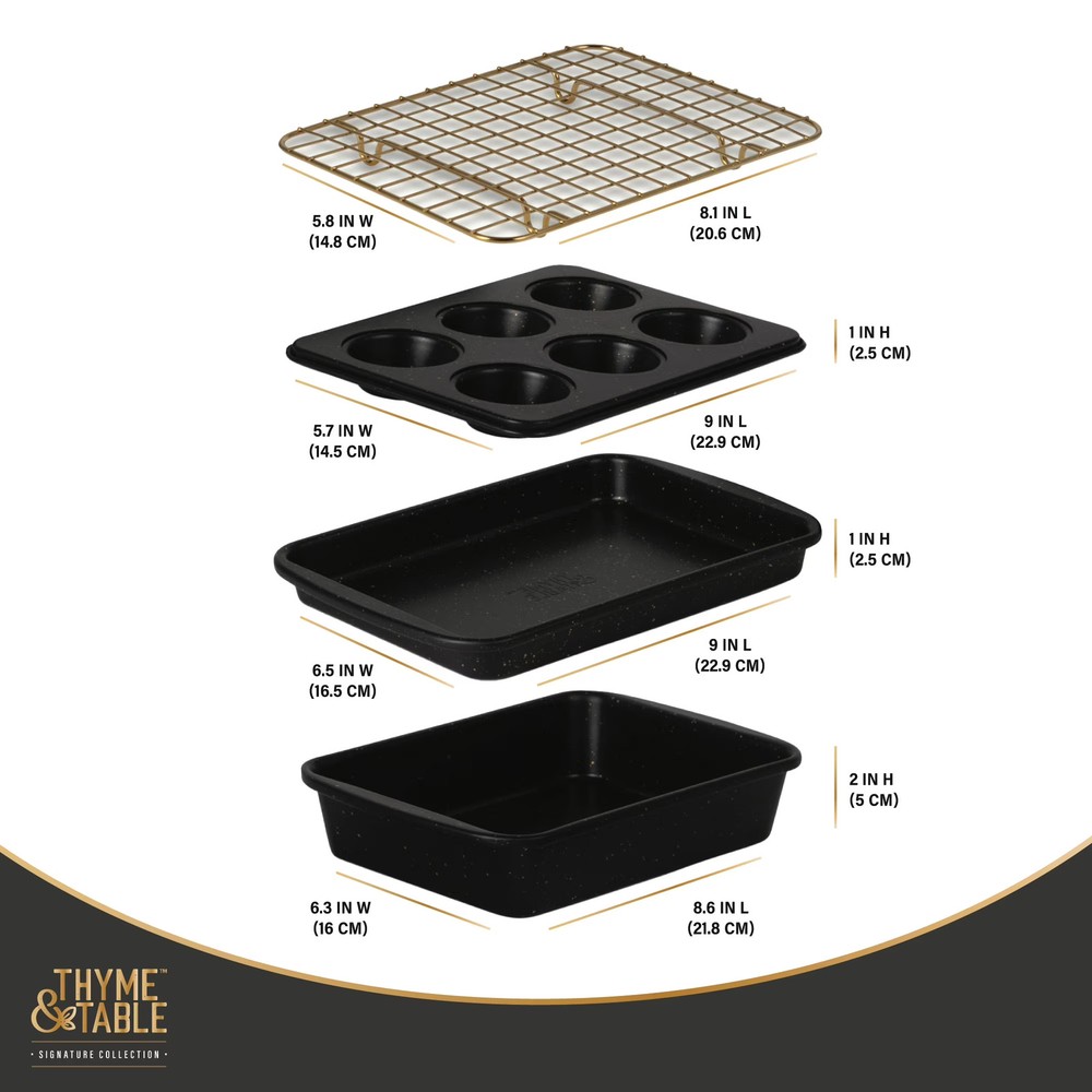 Black & Gold Thyme & Table 4-Piece Stackable Toaster Oven Bakeware Set
