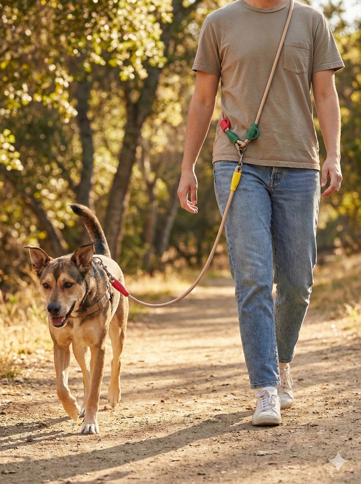 New Wild One Hands-Free Adjustable Rope Dog Leash - Tan/Multi - Standard