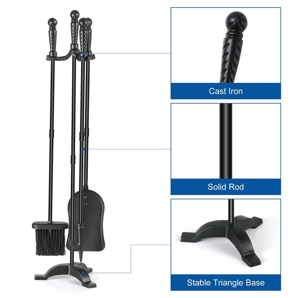 Fireplace Tool Sets with Stand Cast Iron Fire Tools Fireplace Accessories Woo...