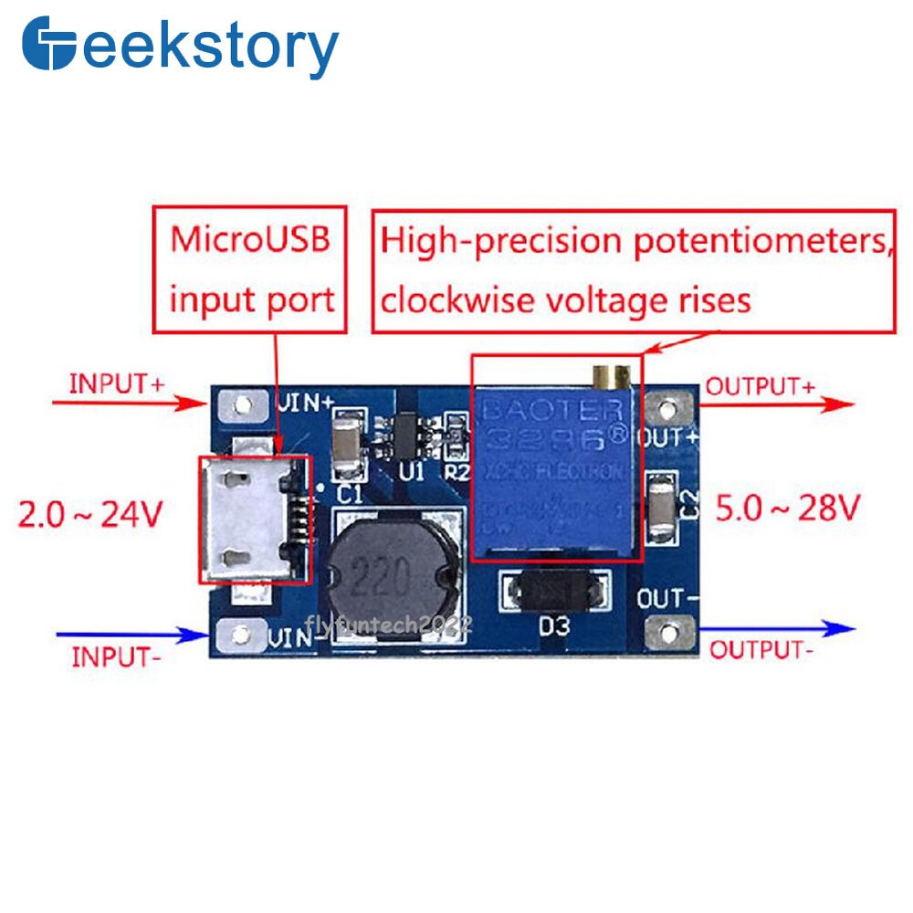 5PCS DC-DC Step-up Module 2A Adjustable Booster Board Micro USB interface