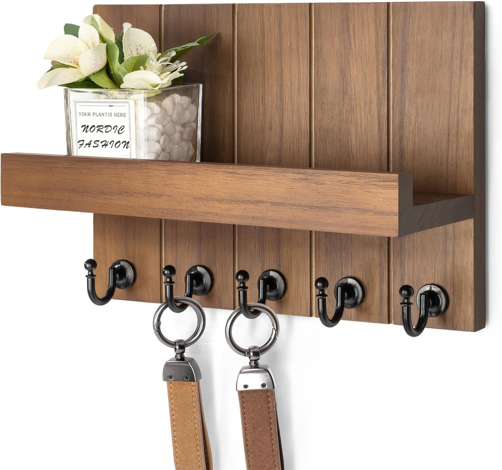Decorative Key Holder Wall Mount - Rustic Key Holder for Wall with Shelf and ...