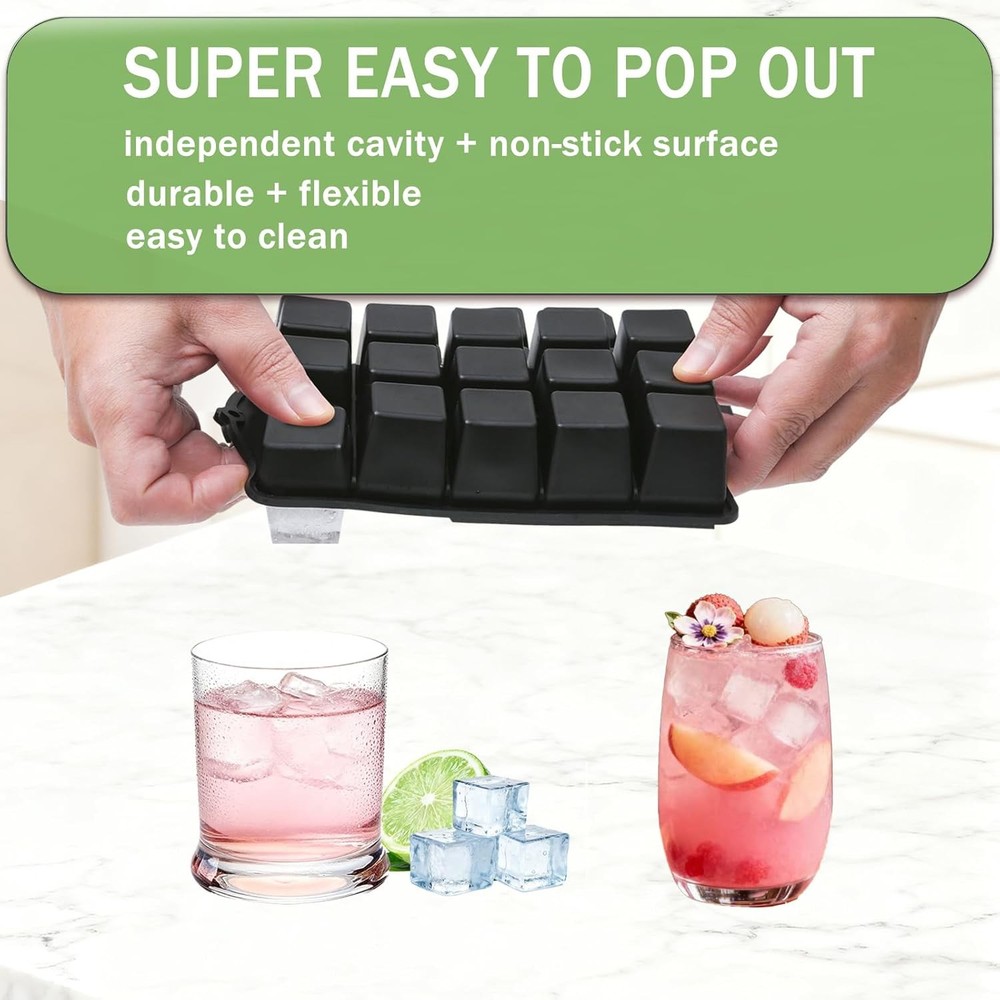Ice Cube Trays for Freezer, 2 Pack Easy Release Slicone Ice Cube Tray with Lid,