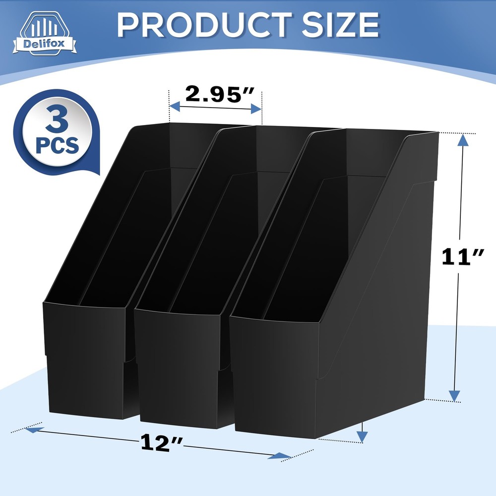 3 Pack Magazine Rack, Plastic File Folder Bin Desk Organizer, Black