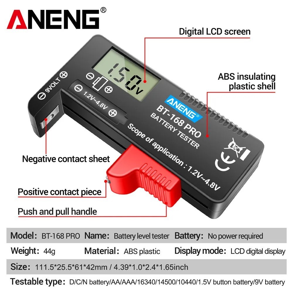 ANENG BT-168 PRO Digital Battery Tester AA AAA Button Cell Capacity Checker