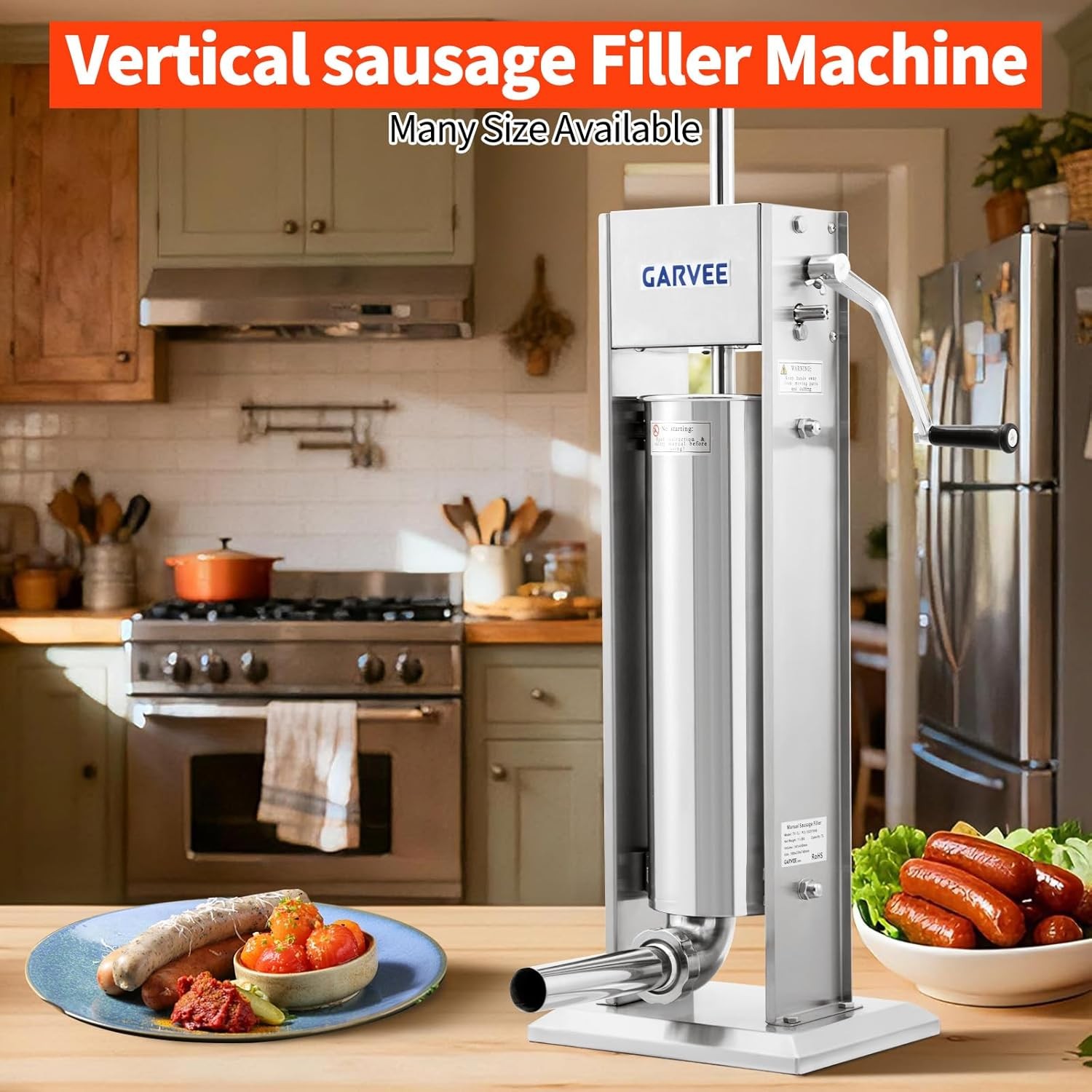 15LBS/ 7L Sausage Stuffer 304 Stainless Steel Manual Sausage Maker for Household